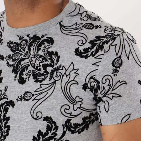 Uniplay - Tee Shirt UY233 Gris Chiné Noir Floral
