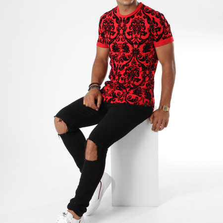 Uniplay - Tee Shirt Oversize UY232 Rouge Noir Floral
