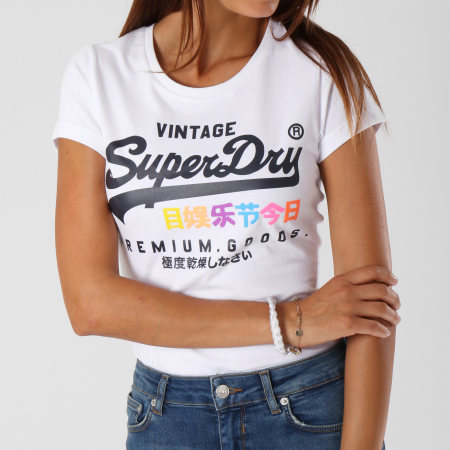 Superdry - Tee Shirt Femme Premium Goods Puff Entry Blanc