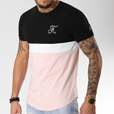 Final Club - Tee Shirt Premium Fit Tricolore Avec Broderie 091 Noir Blanc Rose