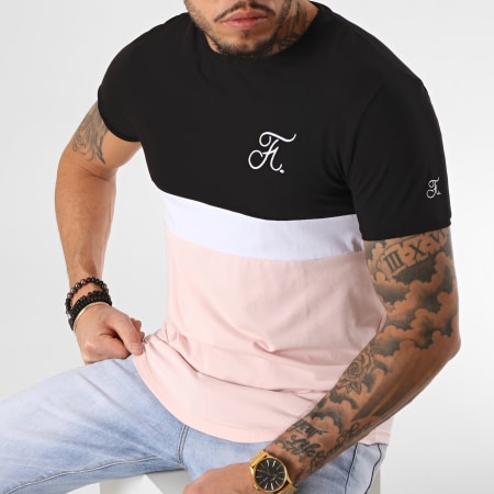 Final Club - Tee Shirt Premium Fit Tricolore Avec Broderie 091 Noir Blanc Rose