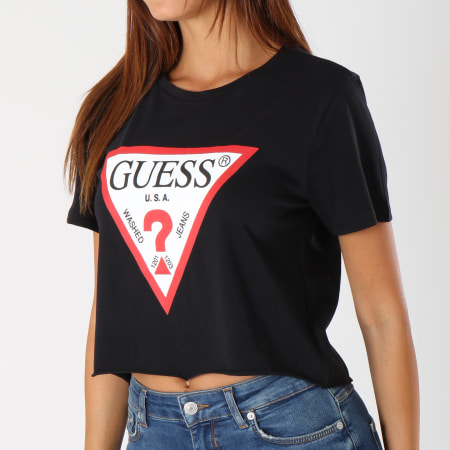 Guess - Tee Shirt Crop Femme O84I11I3Z07 Noir