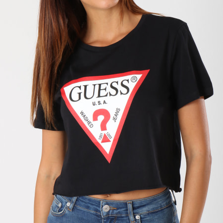 Guess - Tee Shirt Crop Femme O84I11I3Z07 Noir