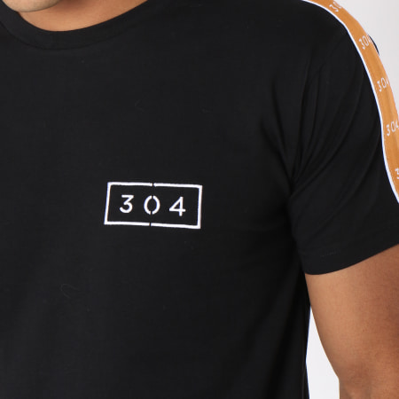 304 Clothing - Tee Shirt Oversize Bande Brodée Franco Noir Camel