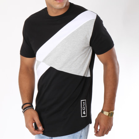 304 Clothing - Tee Shirt Oversize Ultra Noir Gris Chiné Blanc