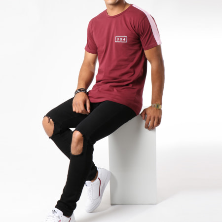 304 Clothing - Tee Shirt Oversize Bande Brodée Franco Bordeaux Rose