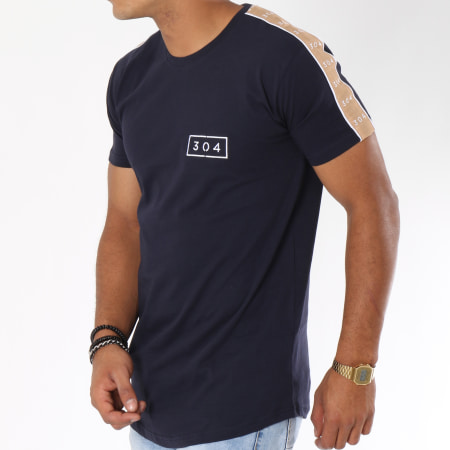 304 Clothing - Tee Shirt Oversize Bande Brodée Franco Bleu Marine Beige