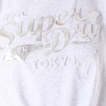 Superdry - Tee Shirt Femme Tokyo 7 Emboss Gris Clair Chiné