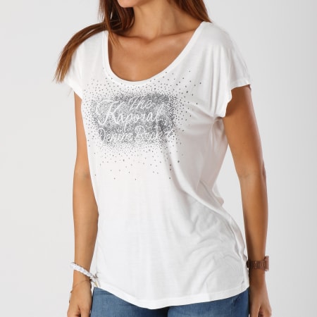 T-shirt Kaporal Argenté Sur Blanc - Taille XL (42), Viscose, Excellent état - Occasion