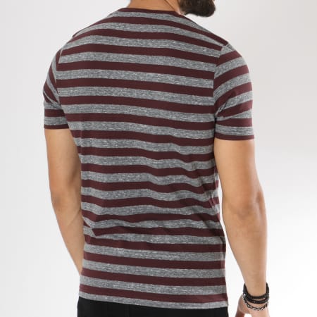 Only And Sons - Tee Shirt Rock Stripe Bordeaux Gris Chiné