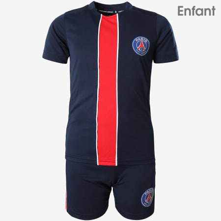 PSG - Ensemble Tee Shirt Short Jogging Enfant P12475 Bleu Marine Rouge