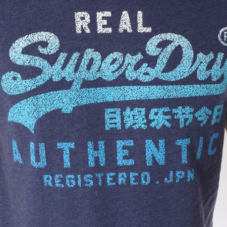 Superdry - Tee Shirt Vintage Authentic Fade Bleu Marine Chiné