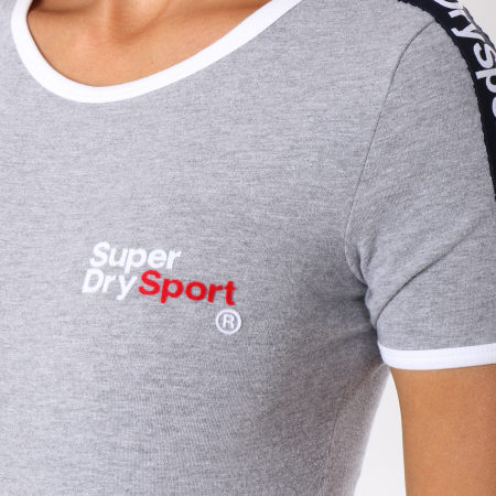 Superdry - Body Manches Courtes Avec Bandes Femme Dry Athletics Sport Gris Chiné