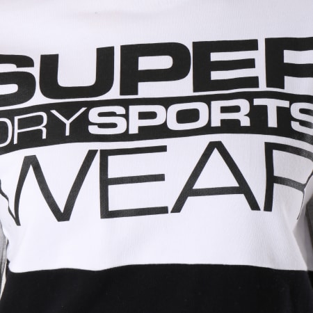 Superdry - Sweat Crop Avec Bandes Femme Street Sports Blanc Gris