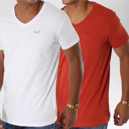 Kaporal - Lot De 2 Tee Shirts Gift Blanc Rouge Brique
