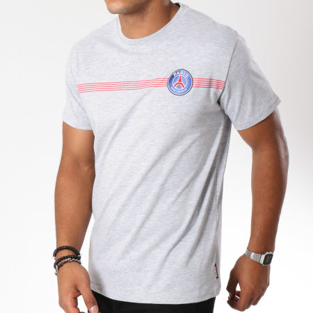 PSG - Tee Shirt Logo Stripes Gris Chiné