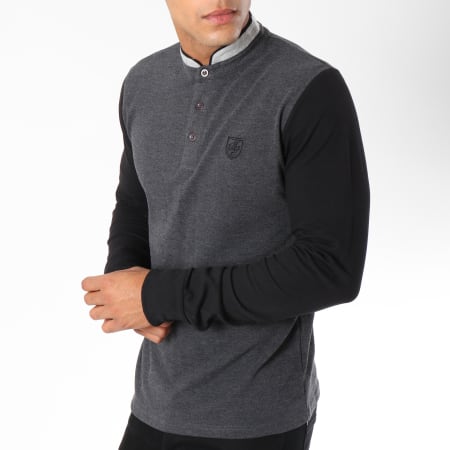 American People - Polo Manches Longues Turner Gris Anthracite Noir
