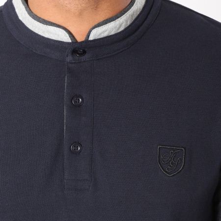 American People - Polo Manches Longues Turner Bleu Marine Gris Anthracite
