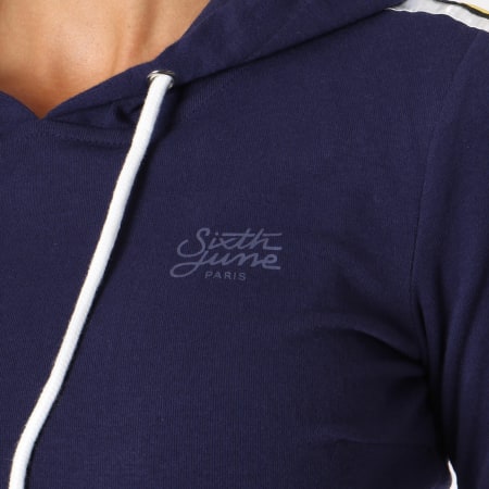 Sixth June - Tee Shirt Crop A Manches Longues Et Capuche Femme Avec Bandes W3576KTO Bleu Marine