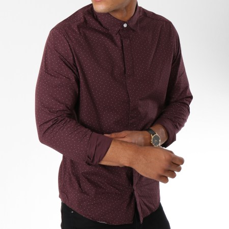 Only And Sons - Chemise Manches Longues Sotto Bordeaux