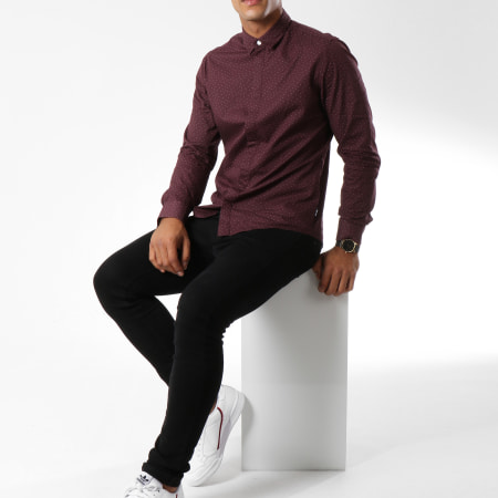 Only And Sons - Chemise Manches Longues Sotto Bordeaux