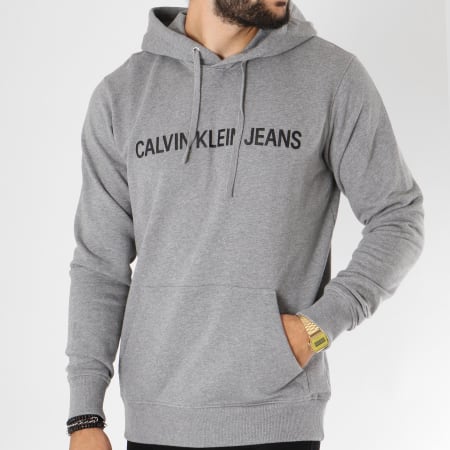 Calvin Klein - Sweat Capuche Institutional 9528 Gris Chiné