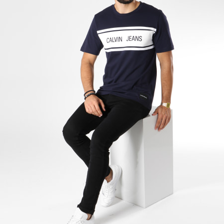 Calvin Klein - Tee Shirt Calvin Jeans Stripe 9614 Bleu Marine
