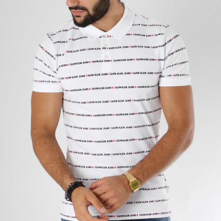 Calvin Klein - Polo Manches Courtes All Over Institutional 9629 Blanc