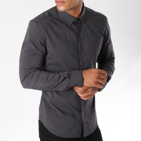Teddy Smith - Chemise Manches Longues Clover Gris Anthracite