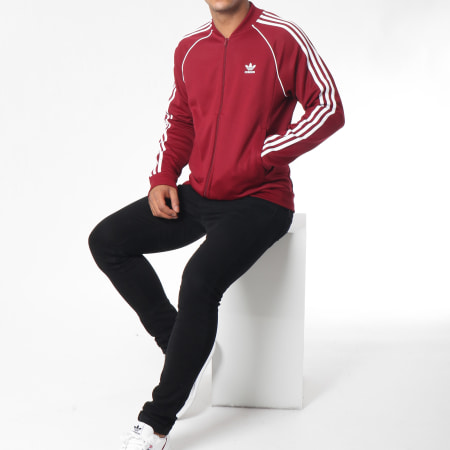 Adidas Originals - Veste Zippée Avec Bandes Brodées SST DU1347 Bordeaux Blanc