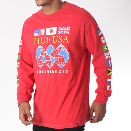 HUF - Tee Shirt Manches Longues Global Domination Rouge