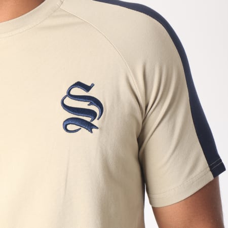 Sinners Attire - Tee Shirt Oversize Avec Bande Stripe Core 571 Beige Bleu Marine