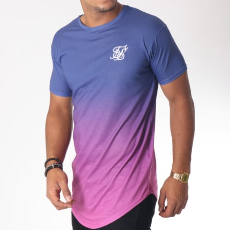 SikSilk - Tee Shirt Oversize Dégradé Curved Hem Fade Bleu Marine Rose