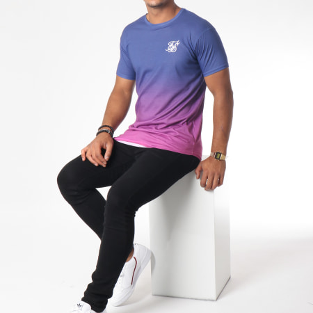 SikSilk - Tee Shirt Oversize Dégradé Curved Hem Fade Bleu Marine Rose