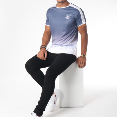 SikSilk - Tee Shirt Oversize Dégradé Avec Bandes Taped Fade Gym Bleu Marine Blanc