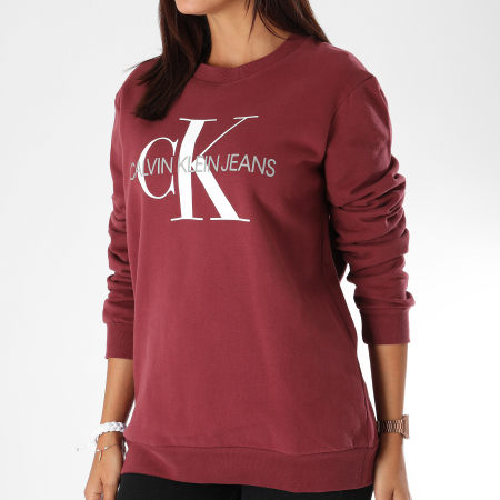 Calvin Klein - Sweat Crewneck Oversize Femme Monogram Logo 7830 Bordeaux