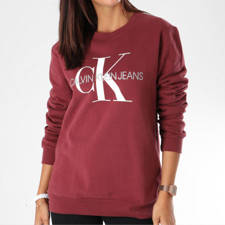 Calvin Klein - Sweat Crewneck Oversize Femme Monogram Logo 7830 Bordeaux
