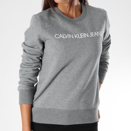 Calvin Klein - Sweat Crewneck Femme Institutional 8551 Gris Chiné