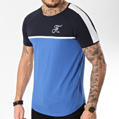 Final Club - Tee Shirt Premium Fit Avec Bande Et Broderie 092 Bleu Noir Blanc