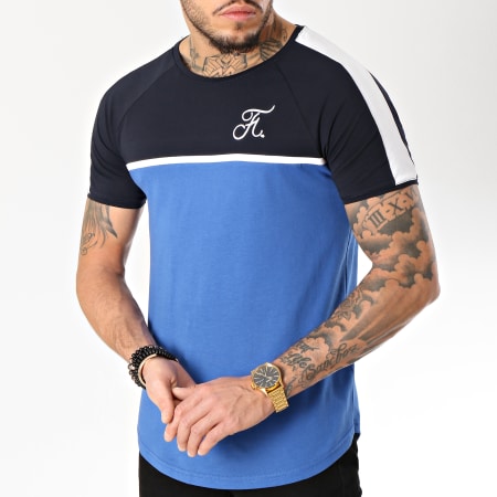 Final Club - Tee Shirt Premium Fit Avec Bande Et Broderie 092 Bleu Noir Blanc