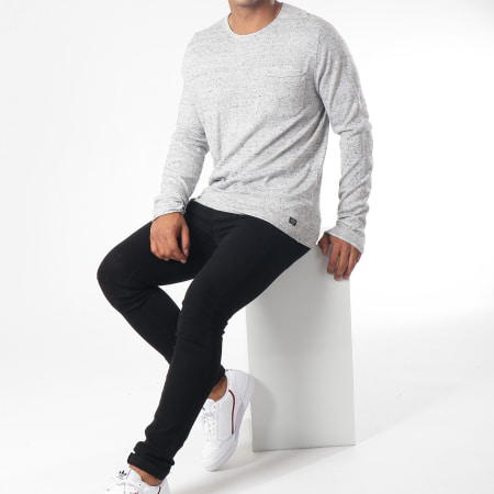 Jack And Jones - Tee Shirt Poche Manches Longues Word Gris Chiné
