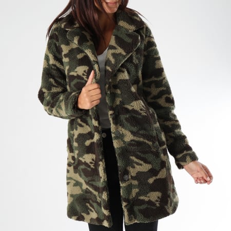 Only - Veste Femme Noelle Sherpa Vert Kaki Camouflage 