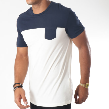 Celio - Tee Shirt Poche Metrik Ecru Bleu Marine