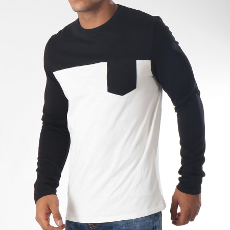 Celio - Tee Shirt Manches Longues Poche Mebloque Noir Blanc