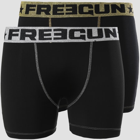 Freegun - Lots De 2 Boxers Shiny Metal Noir Doré Argenté