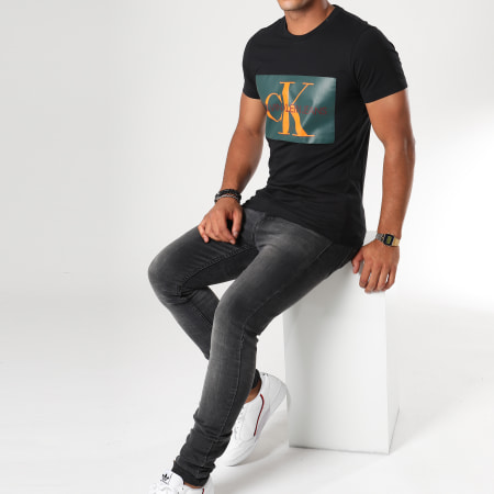 Calvin Klein - Tee Shirt Monogram Box Logo 7843 Noir Vert Orange