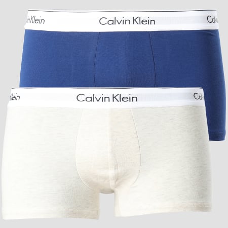 Calvin Klein - Lot De 2 Boxers Modern Cotton NB1086A Bleu Marine Blanc Chiné