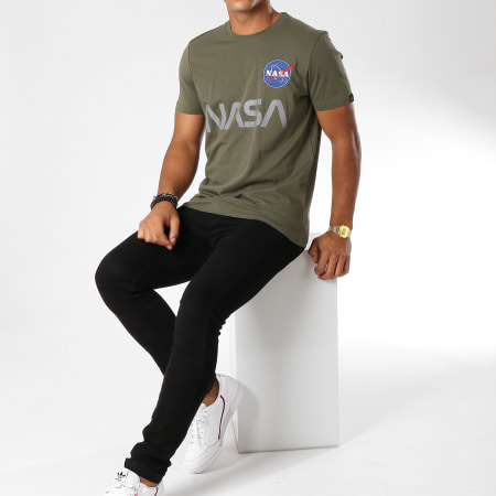 Alpha Industries - Tee Shirt Nasa Reflective Vert Kaki Argenté