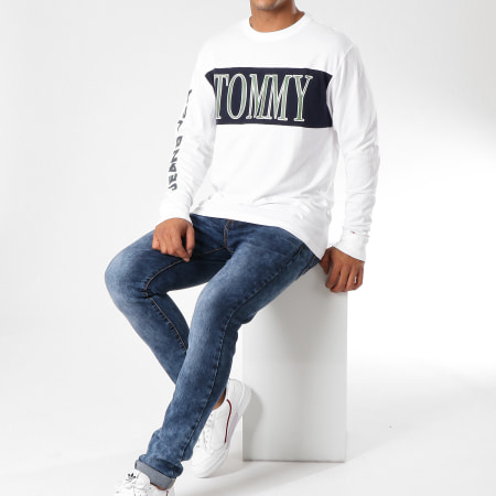 Tommy Hilfiger - Tee Shirt Manches Longues Retro 5197 Blanc Vert Bleu Marine