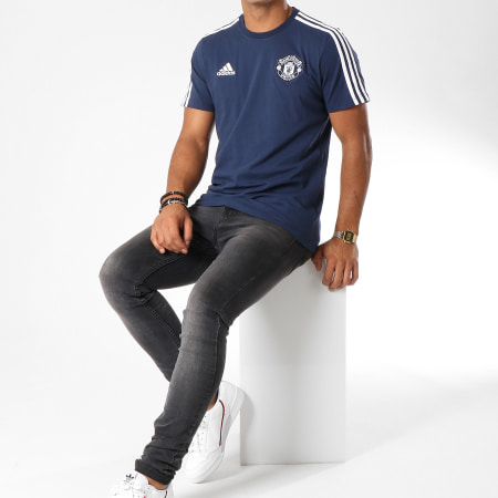 Adidas Performance - Tee Shirt Manchester United FC 3 Stripes CW7666 Bleu Marine Blanc